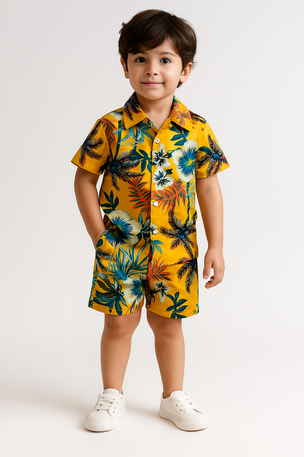 Yellow Forest Print Shirt & Shorts Co-Ord Set