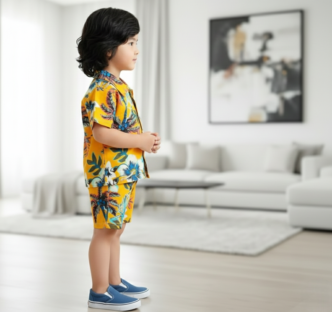 Yellow Forest Print Shirt & Shorts Co-Ord Set