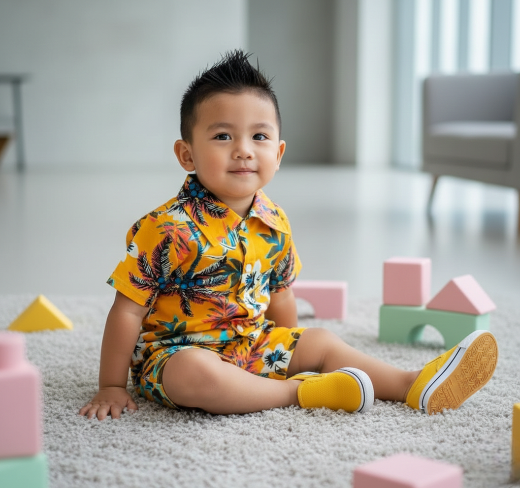 Yellow Forest Print Shirt & Shorts Co-Ord Set