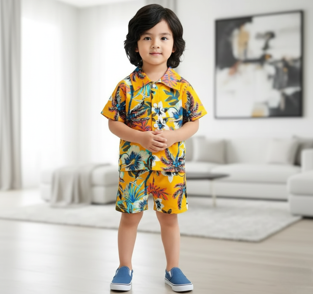 Yellow Forest Print Shirt & Shorts Co-Ord Set