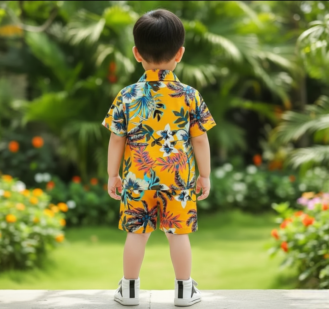 Yellow Forest Print Shirt & Shorts Co-Ord Set