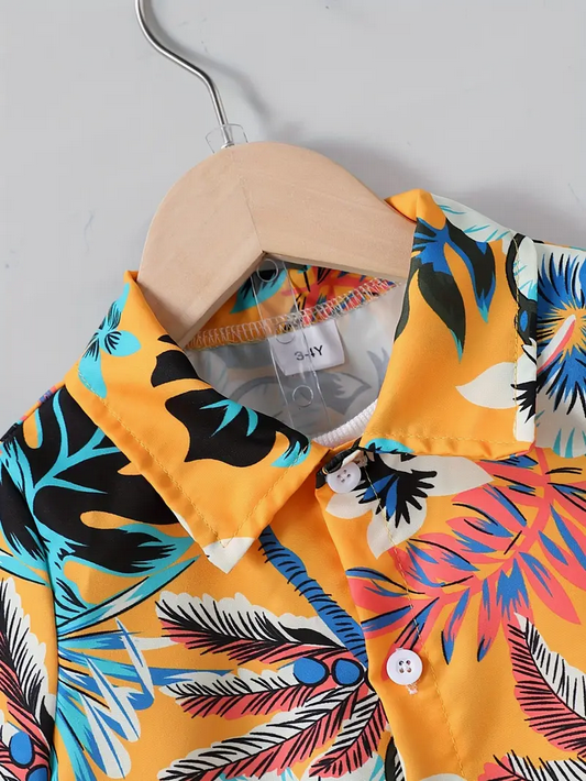 Yellow Forest Print Shirt & Shorts Co-Ord Set